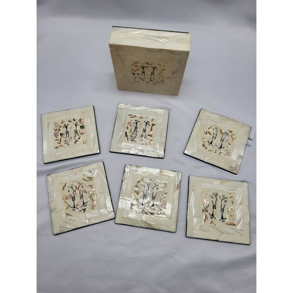 Mosaic Mother of Pearl Coaster Set - Picture 4 of 6